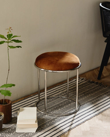 Brown Leather Stool - stoneandbeige