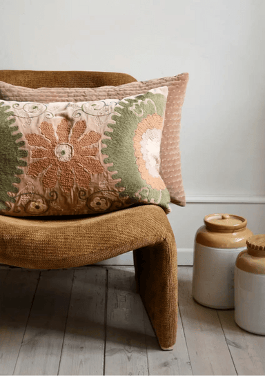 Embroidered Velvet Cushion  - stoneandbeigeEmbroidered Velvet Cushion 40x60stoneandbeige