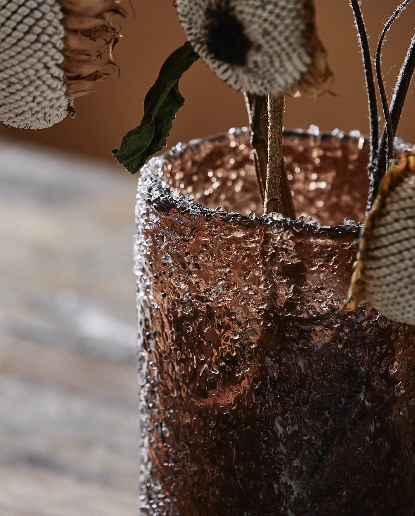 Handmade Brown Textured Glass Vase - stoneandbeige