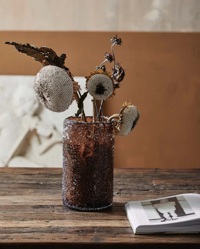 Handmade Brown Textured Glass Vase - stoneandbeige