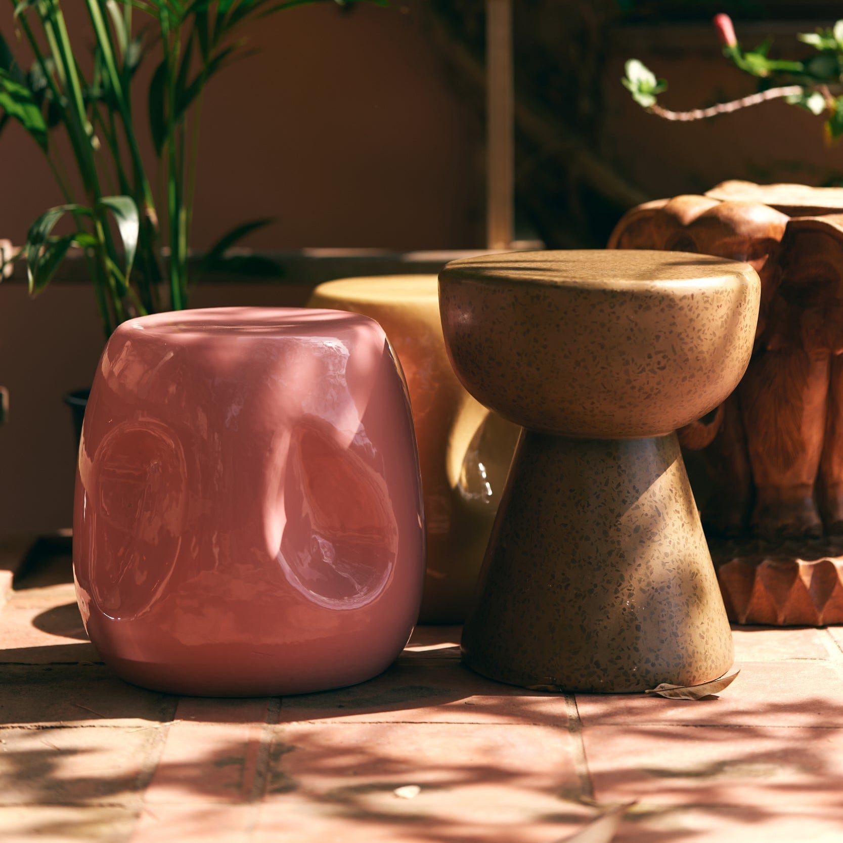 HKLIVING Beige Terrazzo Side Table - stoneandbeige