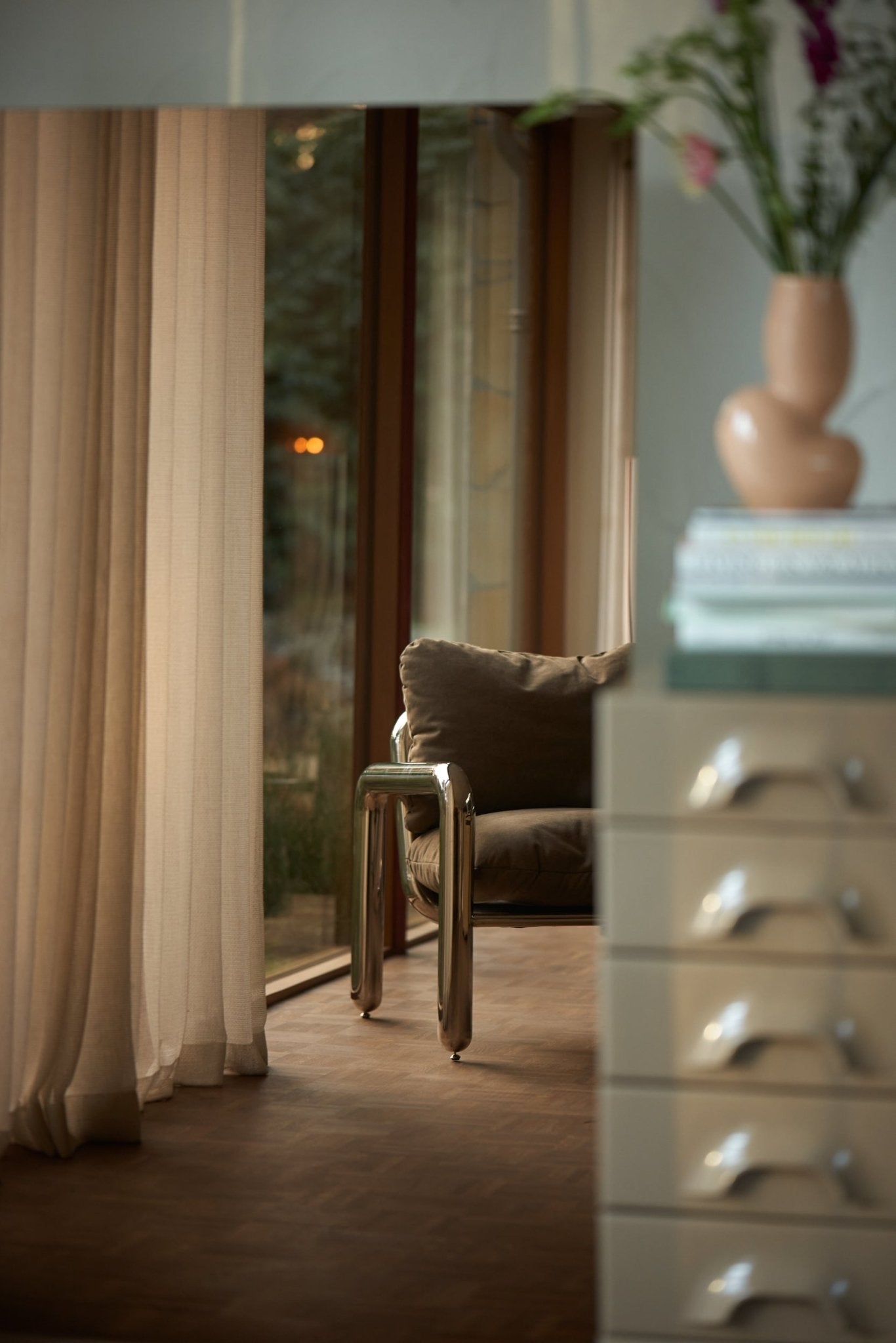 HKLIVING Chrome Lounge Armchair - stoneandbeige