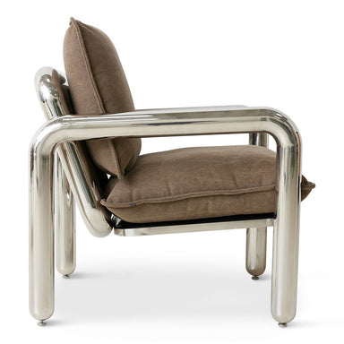HKLIVING Chrome Lounge Armchair - stoneandbeige