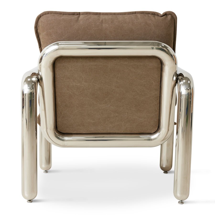 HKLIVING Chrome Lounge Armchair - stoneandbeige