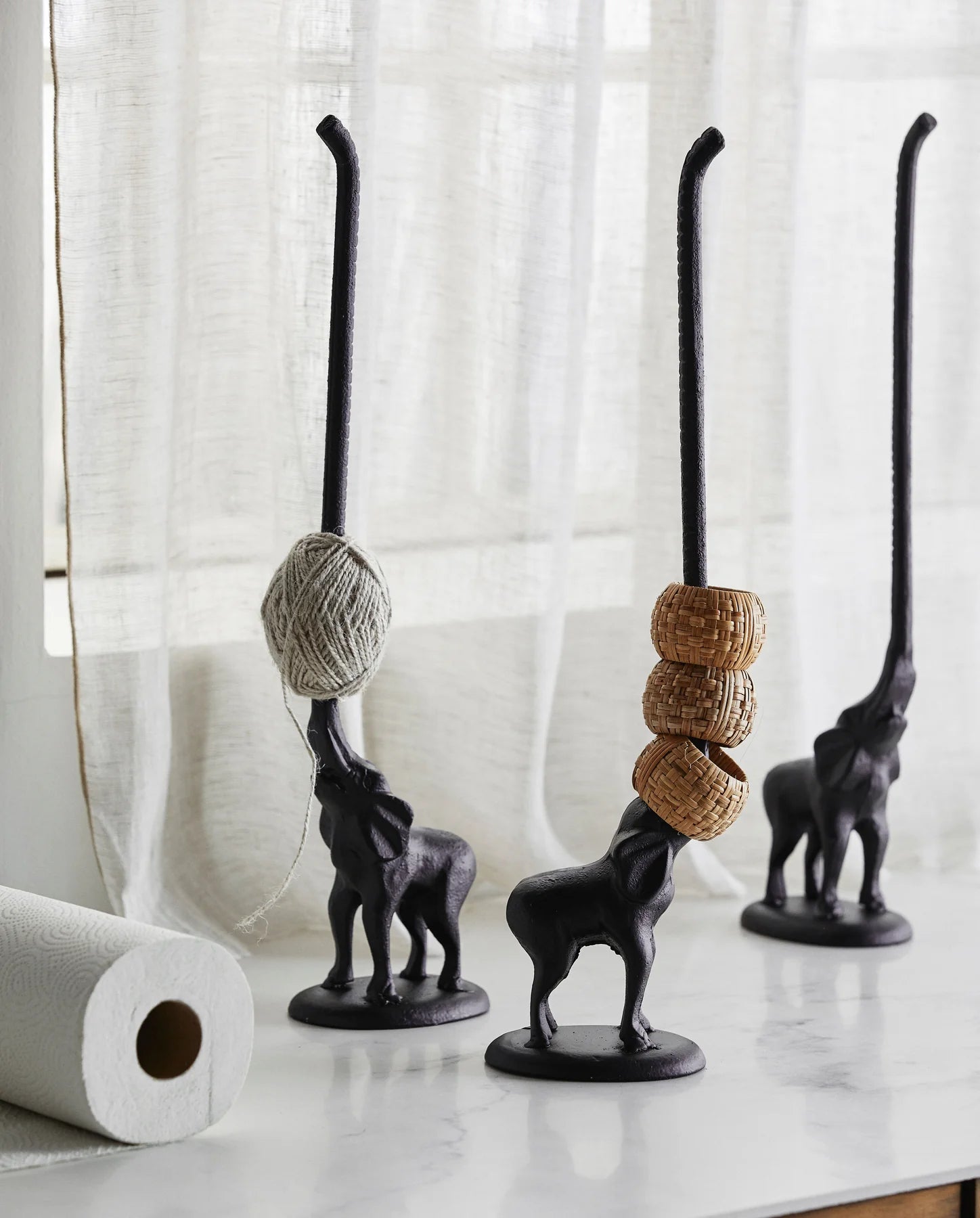 Iron Matt Black Elephant Holder - stoneandbeige