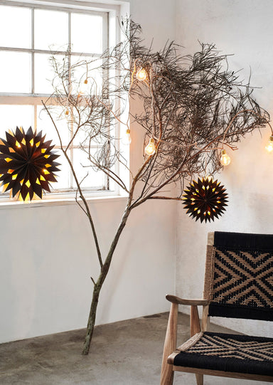 Medium Black Veneer Hanging Paper Star Light - stoneandbeige