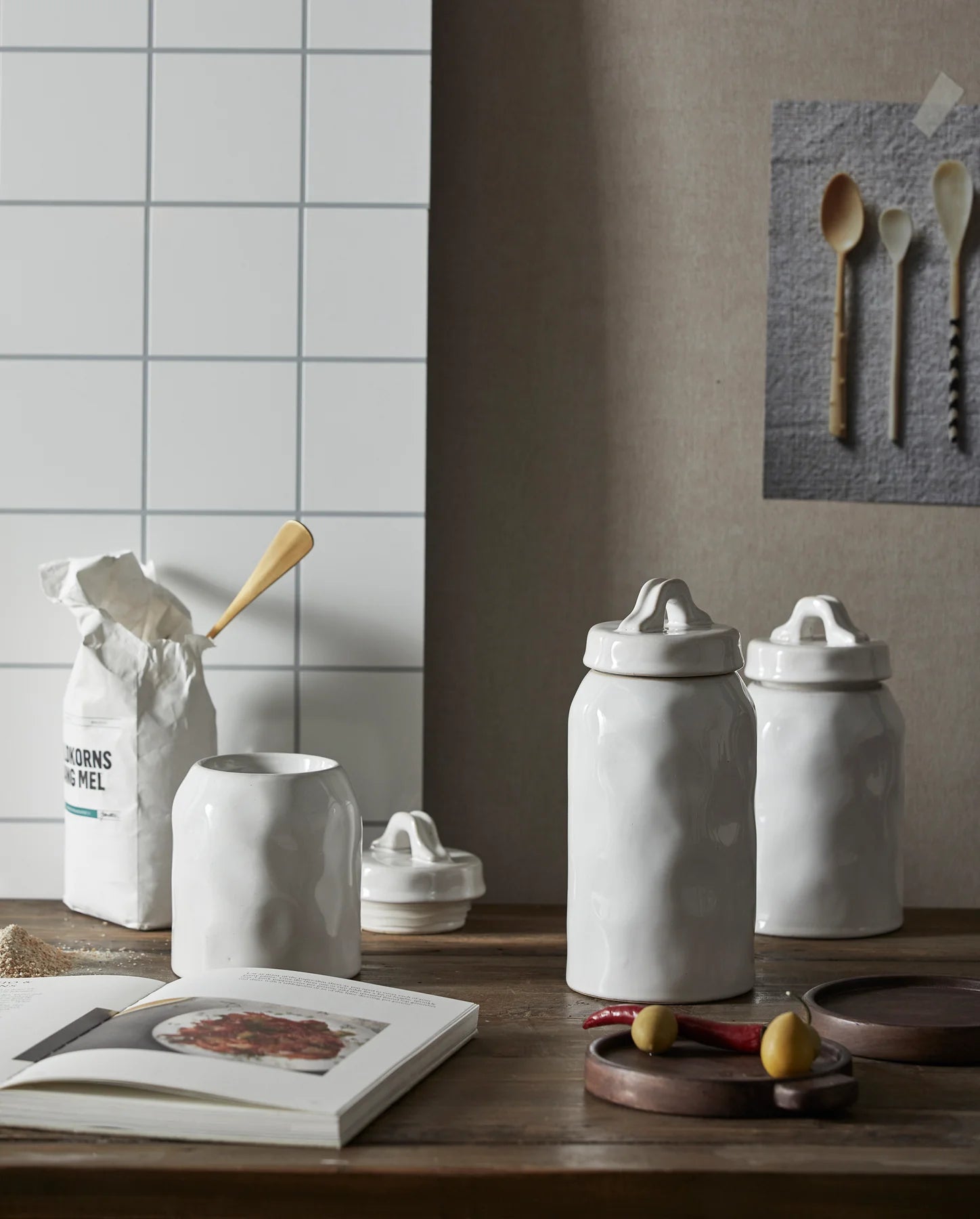 Medium White Glazed Stoneware Storage Jar - stoneandbeige