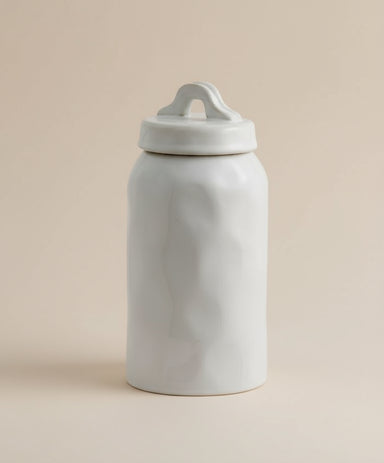 Medium White Glazed Stoneware Storage Jar - stoneandbeige