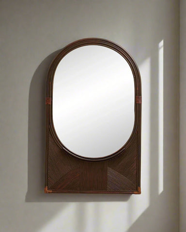 Oval Brown Wooden Frame Wall Mirror - stoneandbeige