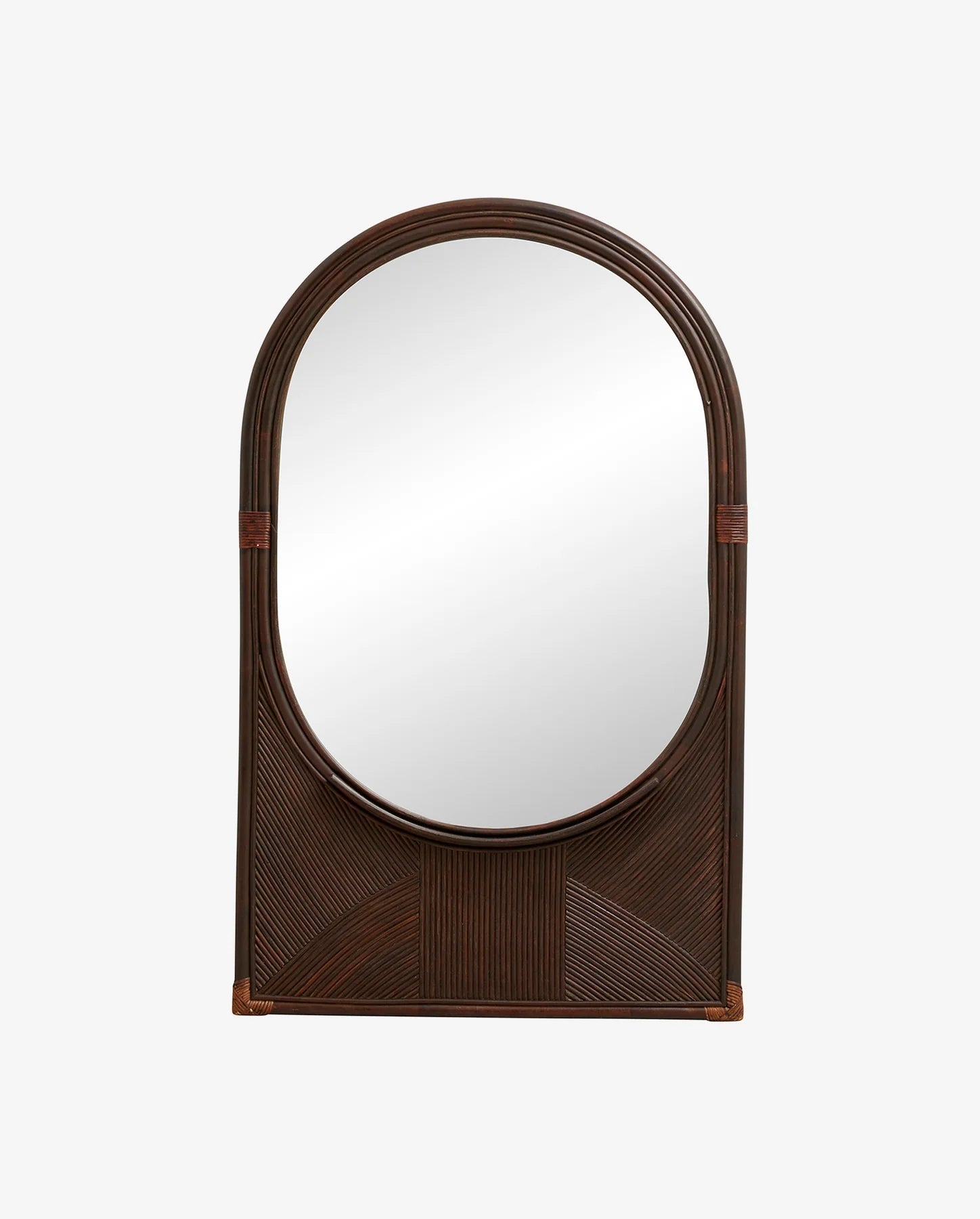 Oval Brown Wooden Frame Wall Mirror - stoneandbeige