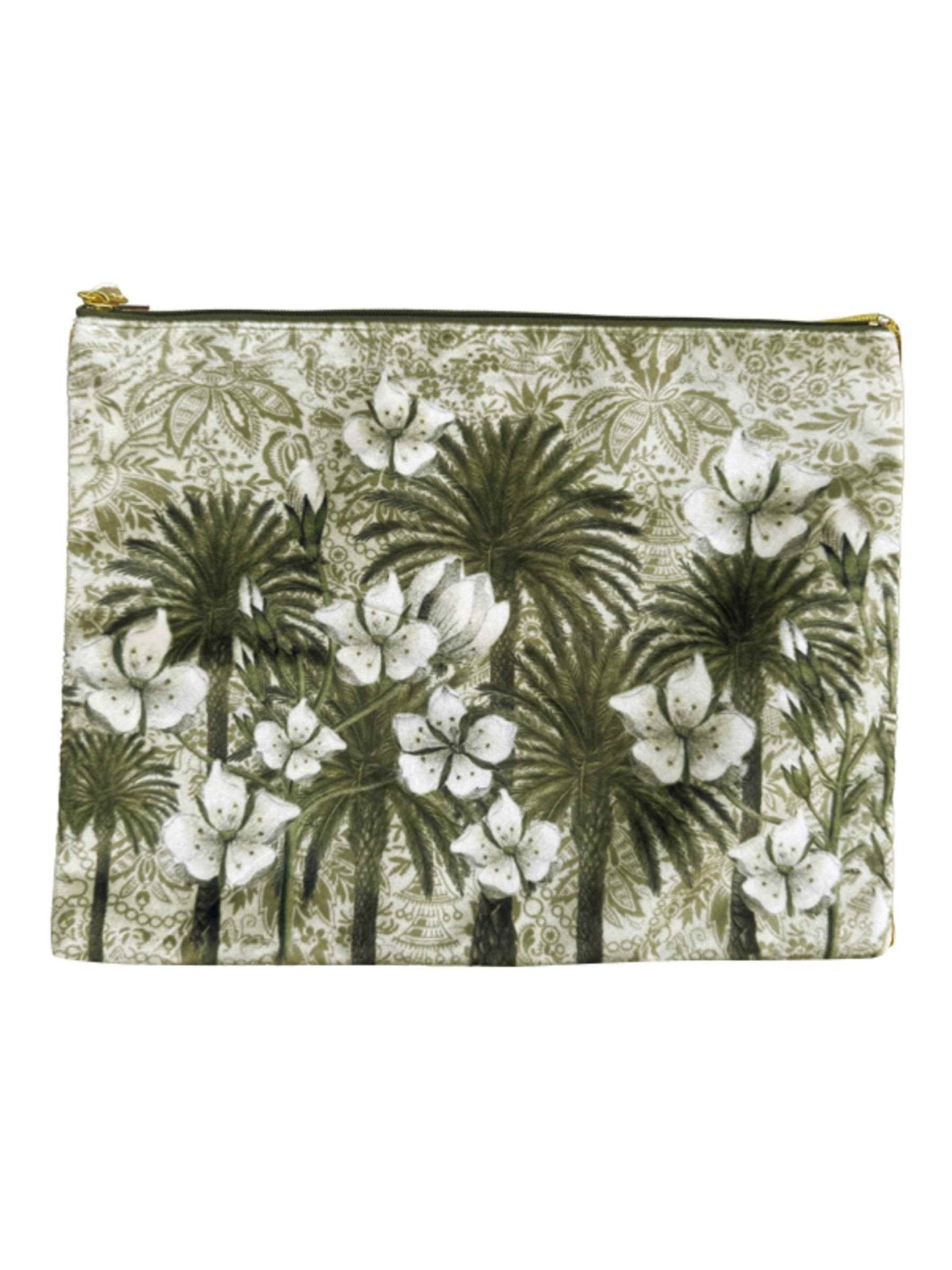 Velvet Green Palm Glow Makeup Bag - stoneandbeigeVelvet Green Palm Glow Makeup Bag