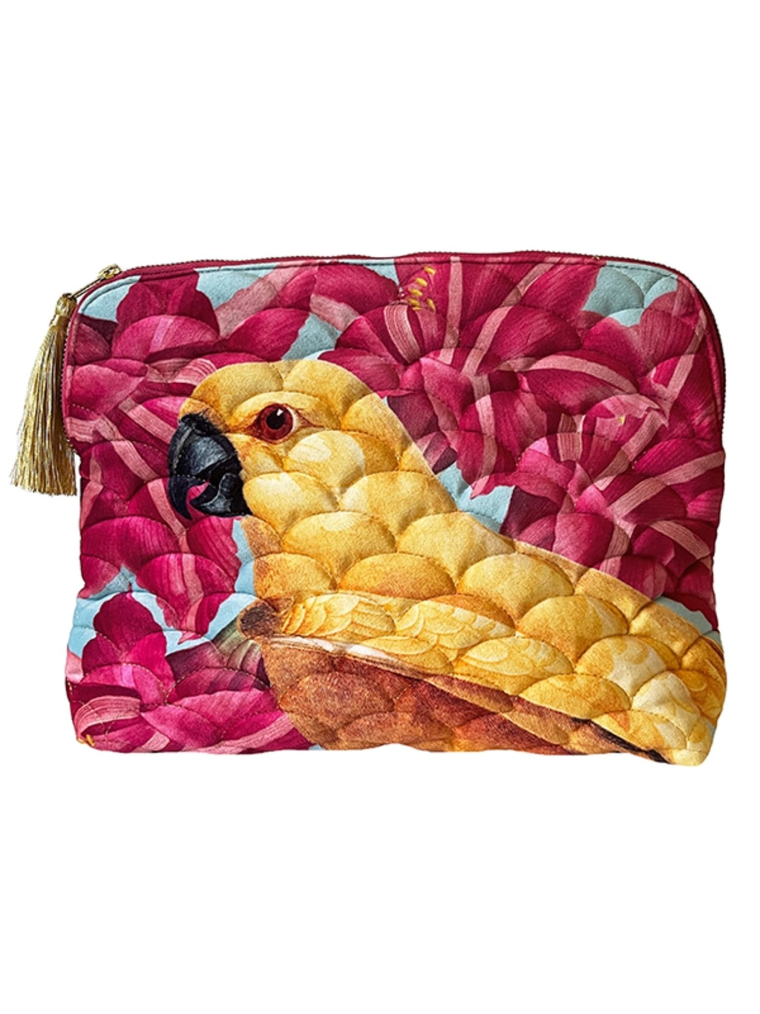 Velvet Tropical Bird Makeup & Laptop Bag - stoneandbeige
