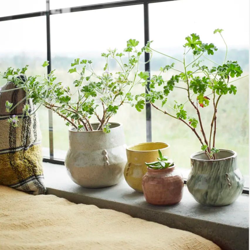 Yellow Unqiue Glazed Plant Pot - stoneandbeige