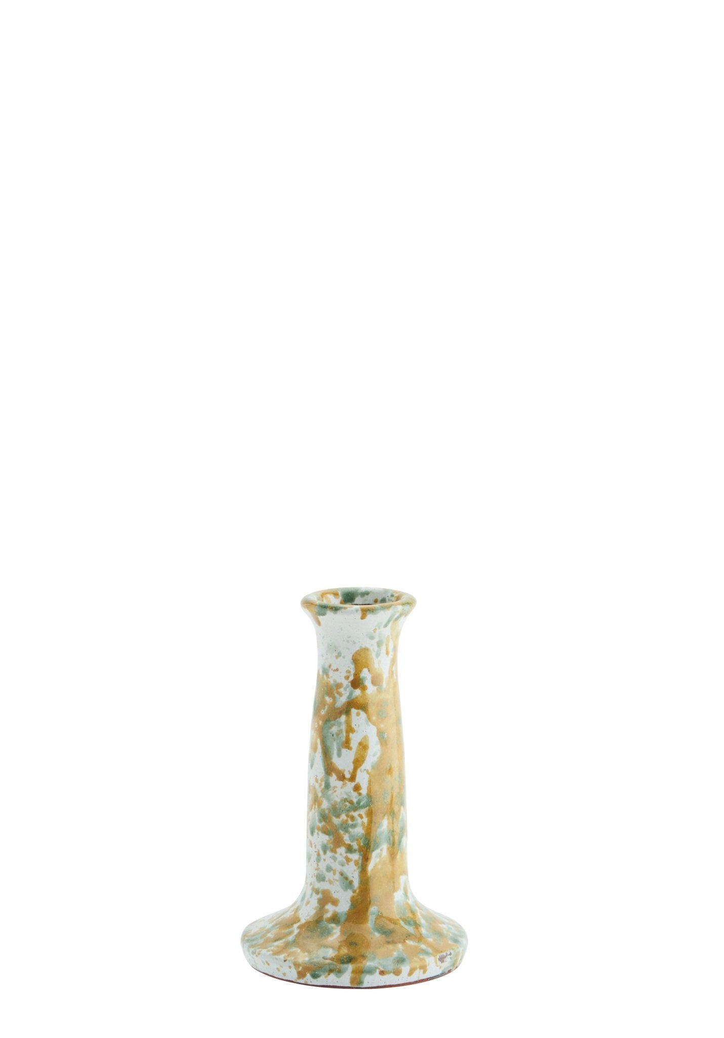 Yellow/Green Splatter Painted Glazed Candle Holder - stoneandbeige