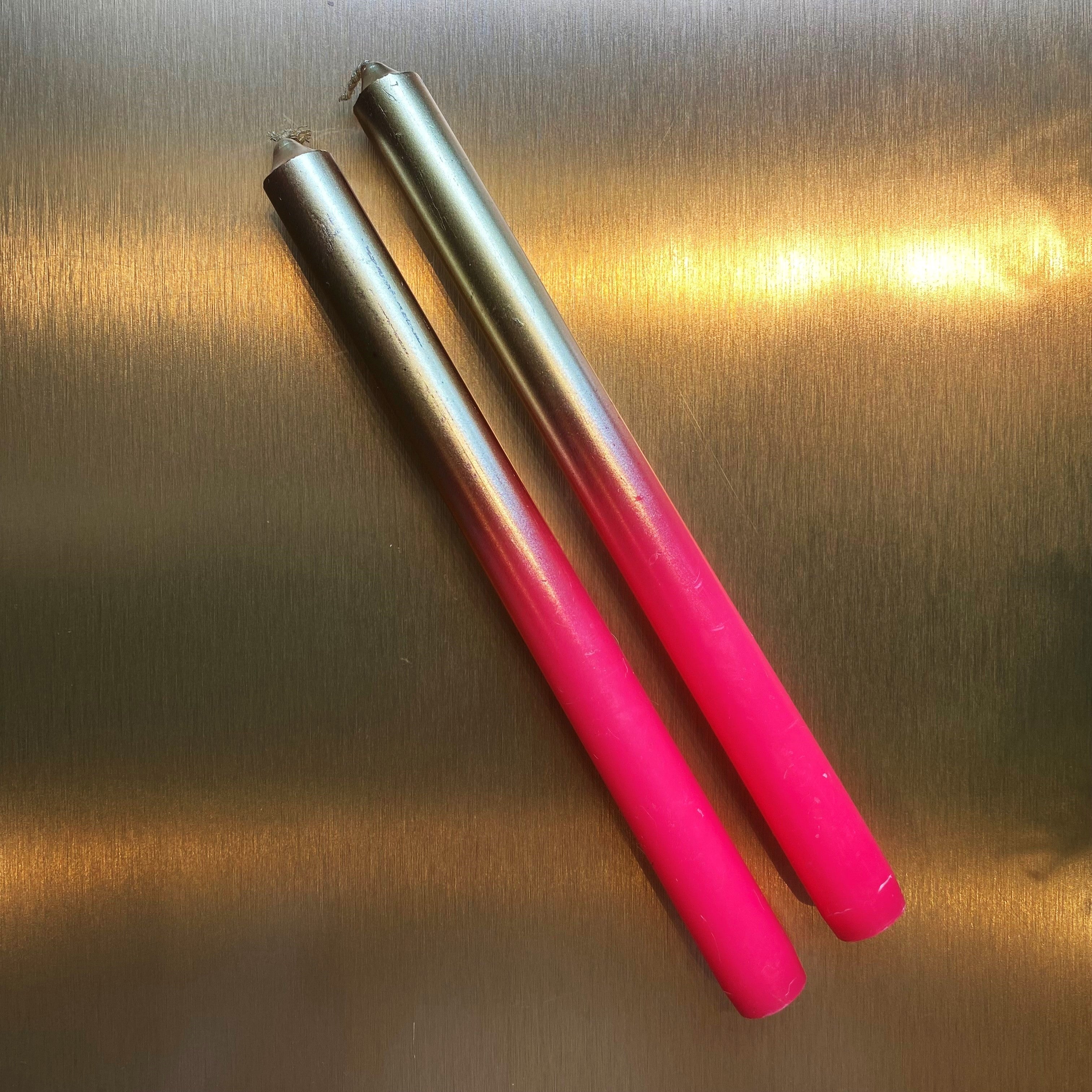 Set of 2 Neon Pink - Gold Dipped Dinner Candles