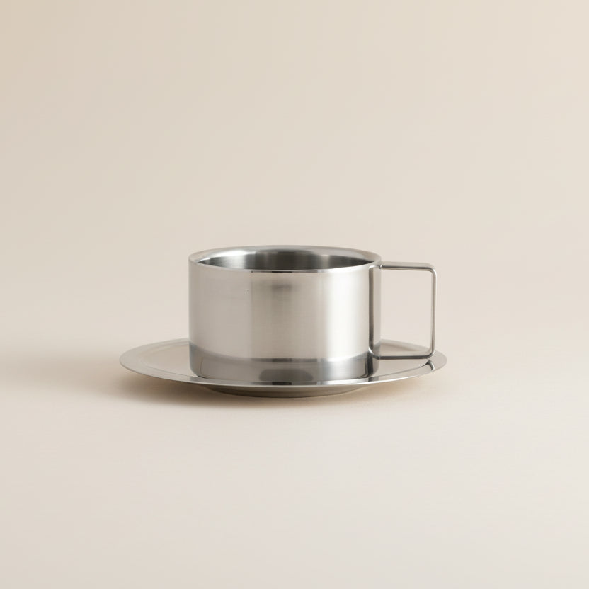 Sleek Matallic Chrome Espresso Mug + Saucer