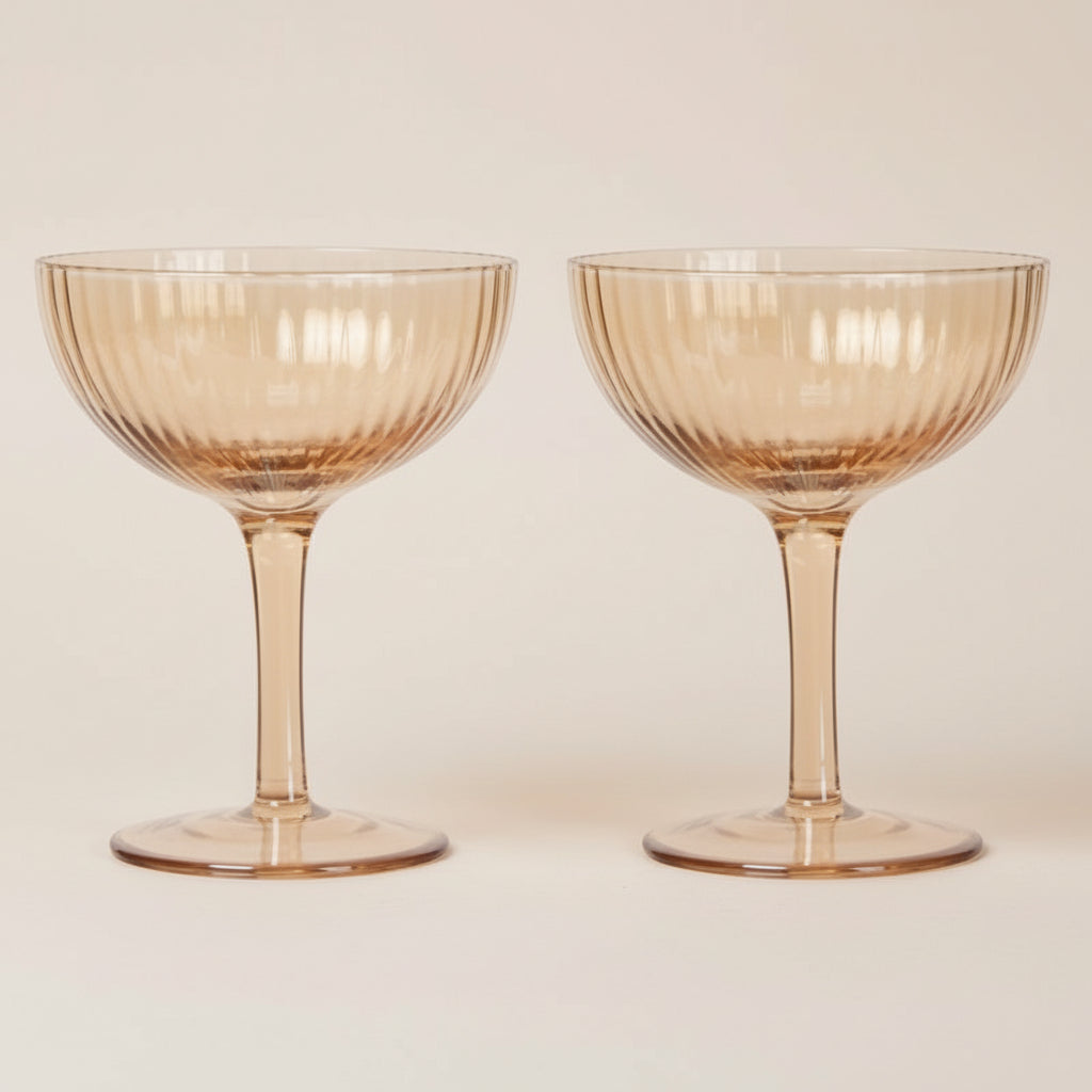 2 Amber Ripple Cocktail Glasses - stoneandbeige