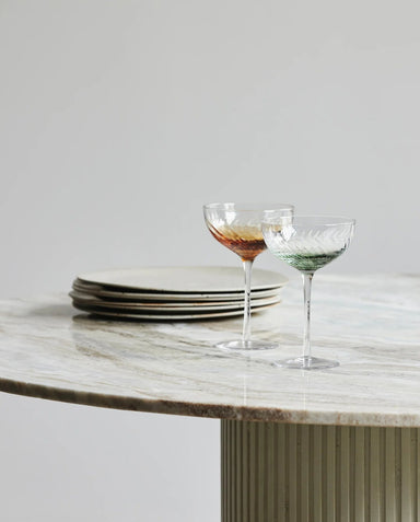 2 Cut Wave Green Cocktail Glasses - stoneandbeige