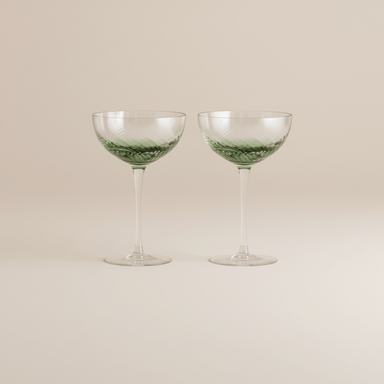2 Cut Wave Green Cocktail Glasses - stoneandbeige