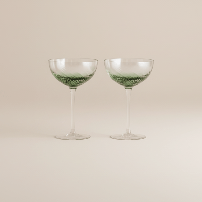 2 Cut Wave Green Cocktail Glasses - stoneandbeige