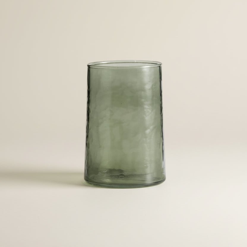 2 Green Tall Hammered Drink Glasses - stoneandbeige