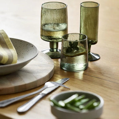 2 Green Tall Hammered Drink Glasses - stoneandbeige