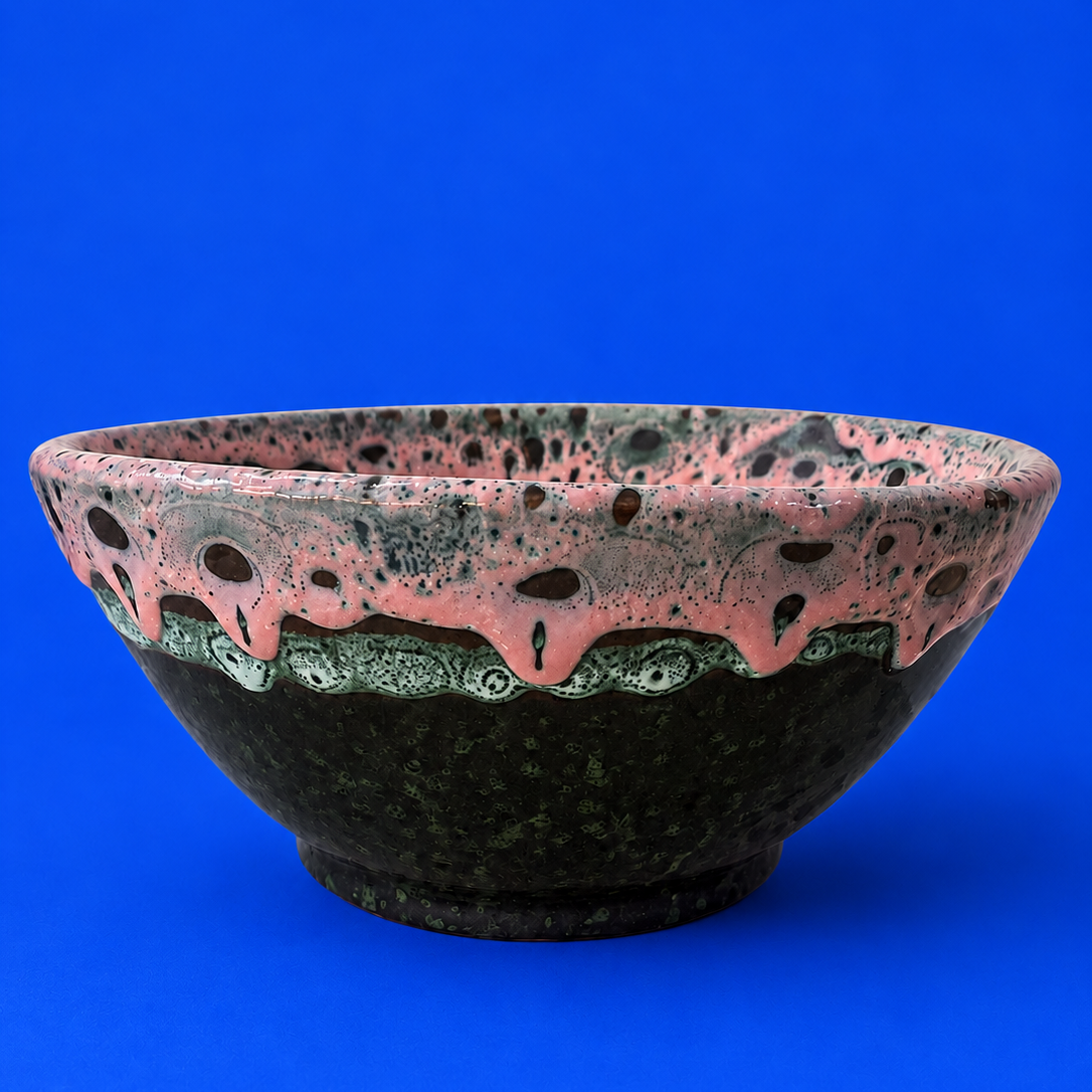 Fara Green & Pink Glazed Ceramic Bowl