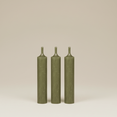 3 Short Matt Olive Green Candles - stoneandbeige