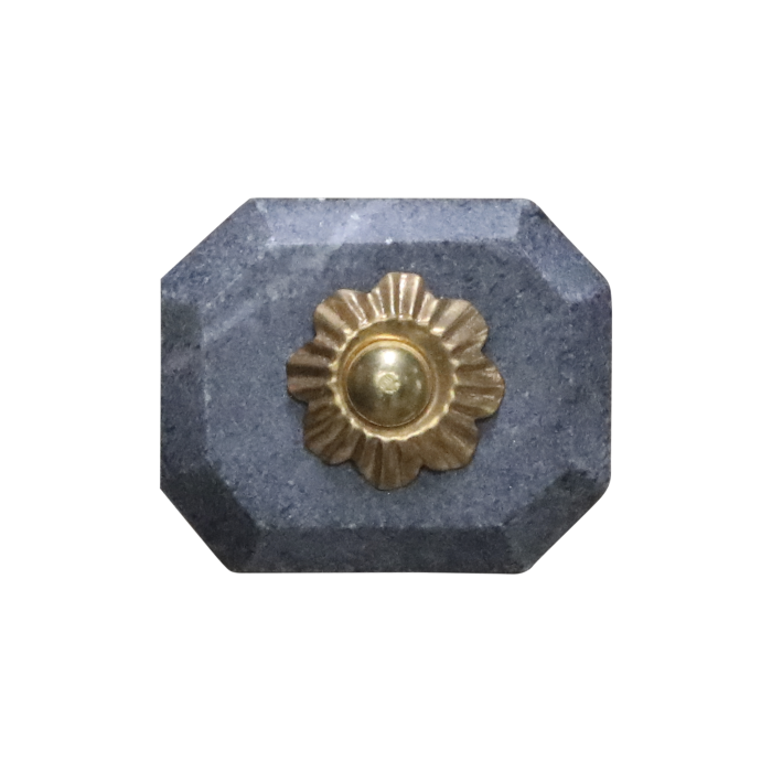 Grey Marble Brass Flower Drawer Knob