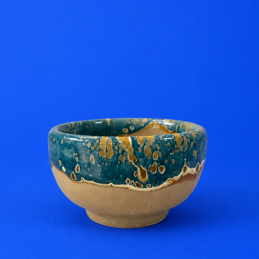Fara Artisan Teal & Taupe Glazed Bowl
