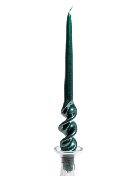 Metallic Green Hand Turned Taper Candle