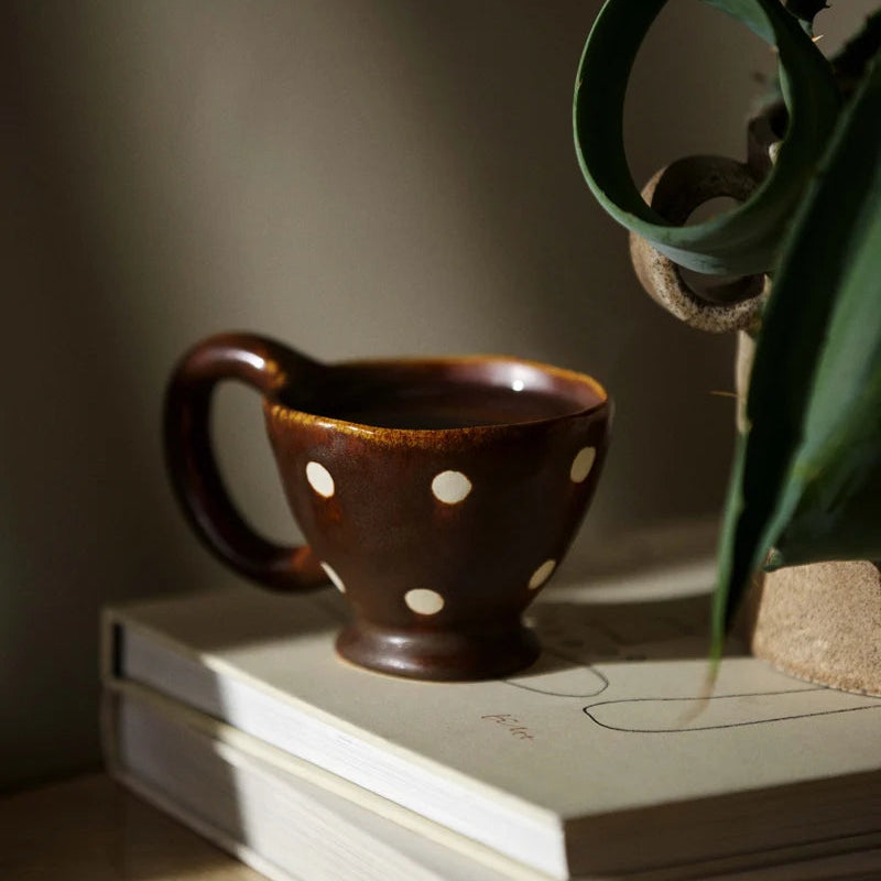 Handmade Chocolate Polka Dot Ceramic Cup