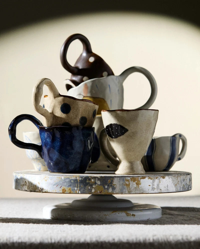 Handmade Chocolate Polka Dot Ceramic Cup