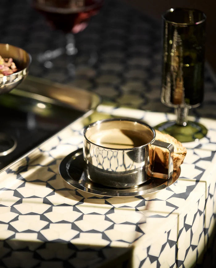 Sleek Matallic Chrome Espresso Mug + Saucer