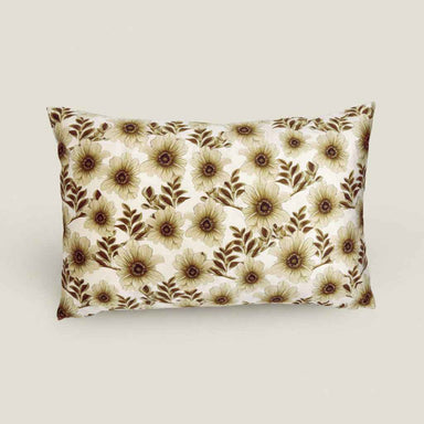 Seventies-inspired cushion featuring a vintage brown floral pattern in warm earthy tones.