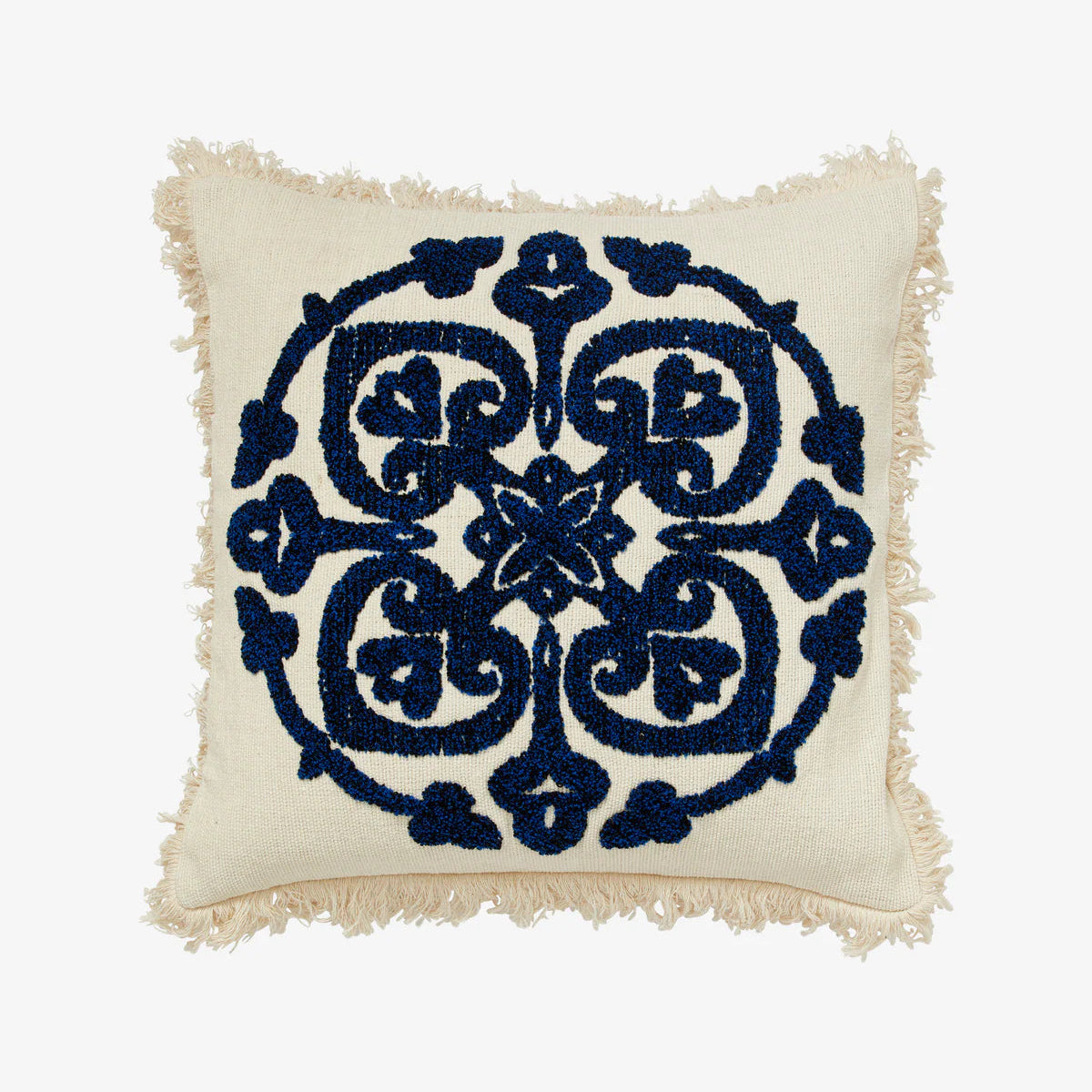 Blue Embroidery Frill Cushion