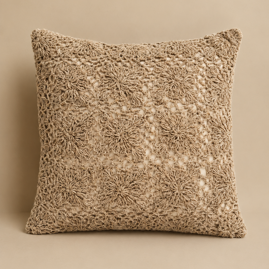 Beige Textured Floral Cushion