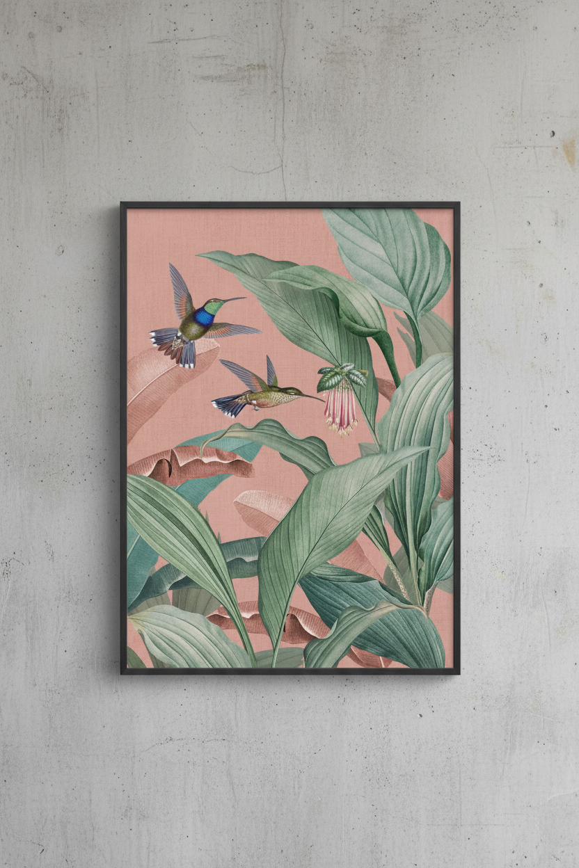 Vintage-inspired print celebrating tropical birds