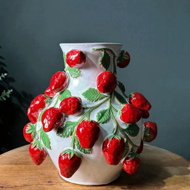 Hand painted Ceramic Large Strawberry Vase