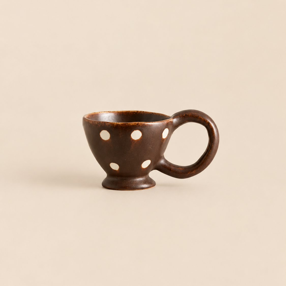 handmade ceramic cup, brown ceramic cup, polka dot cup, handmade coffee cup, chocolate brown mug, artisan ceramics, designer coffee cup, unique ceramic cup, Stone and Beige
