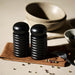 black salt and pepper grinders, salt and pepper grinder set, ceramic grinders, modern kitchen accessories, designer tableware, black kitchen accessories, Stone and Beige