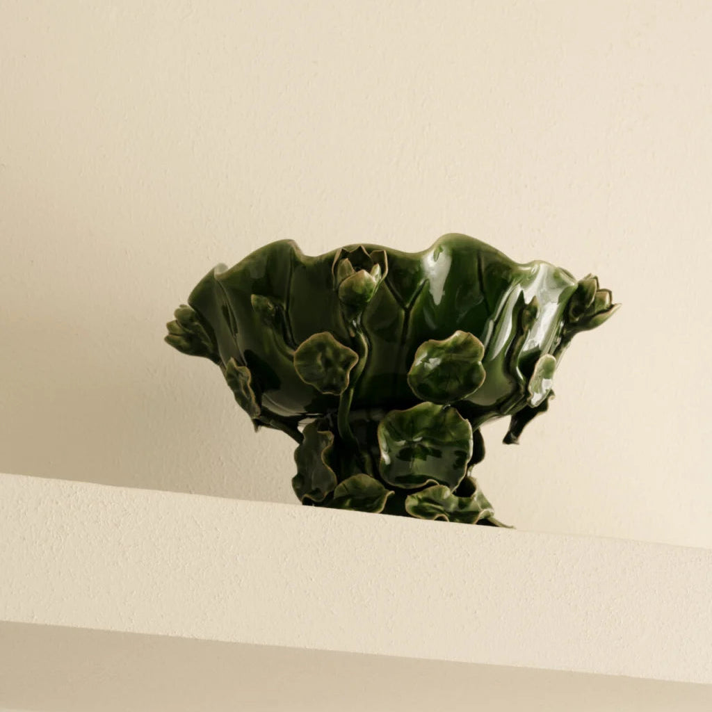 Floral Dark Green Ceramic Statement Bowl