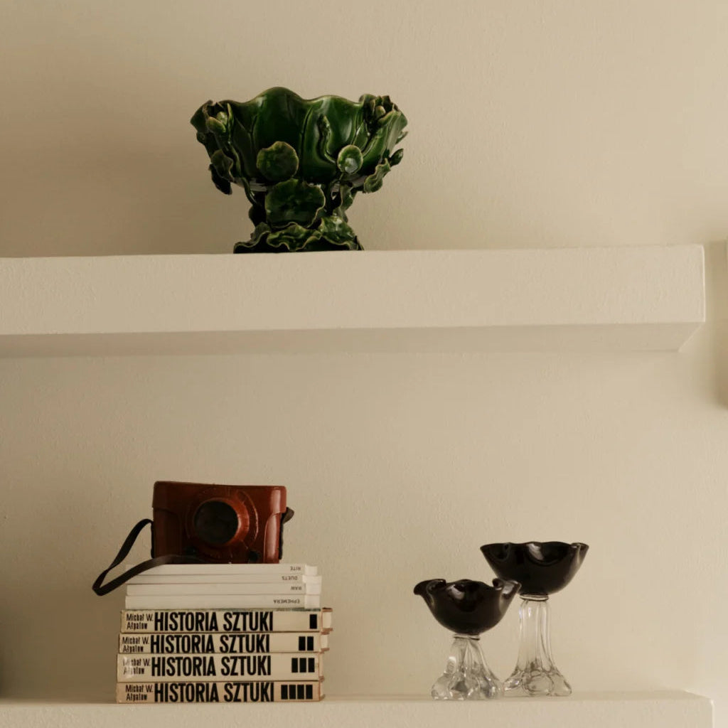 Floral Dark Green Ceramic Statement Bowl