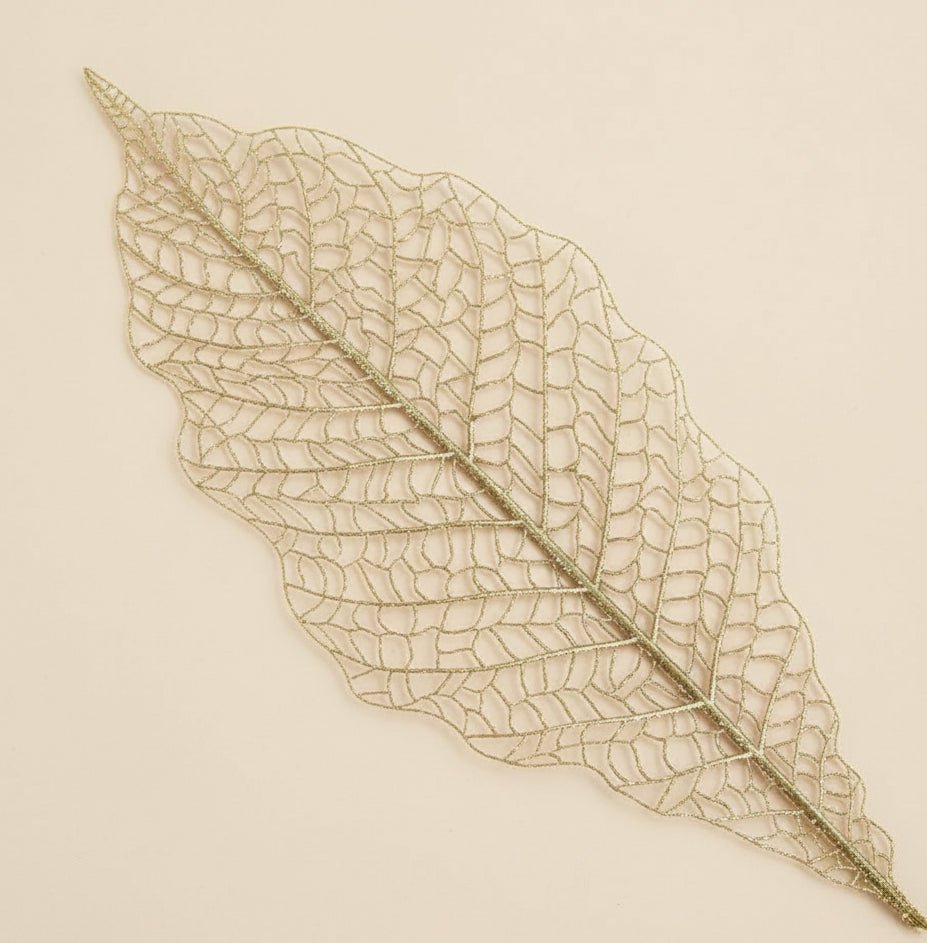 Artificial Gold Glitter Mesh Palm Leaf - stoneandbeige