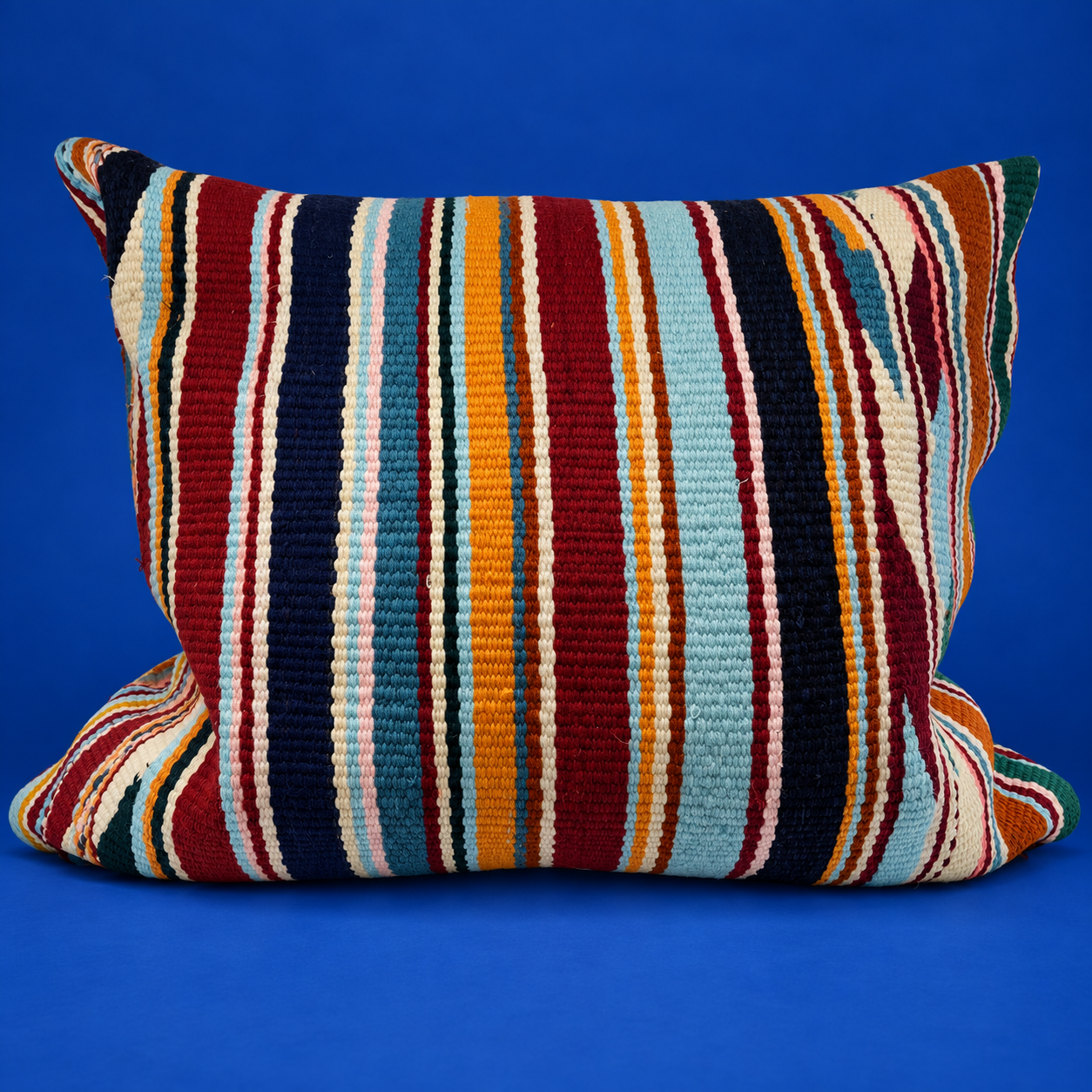 Multicoloured Handwoven Moroccan Pinstripe Cushion