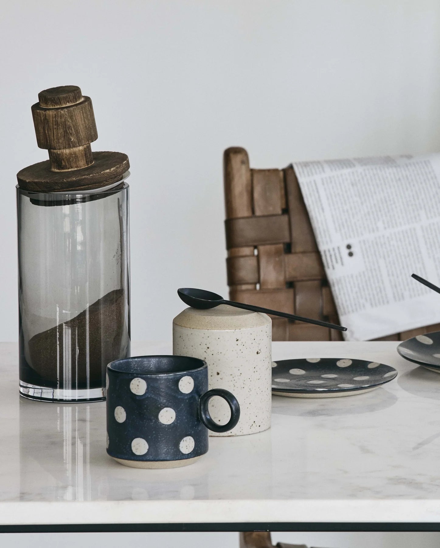 Beige Dotted Navy Stoneware Coffe Mug