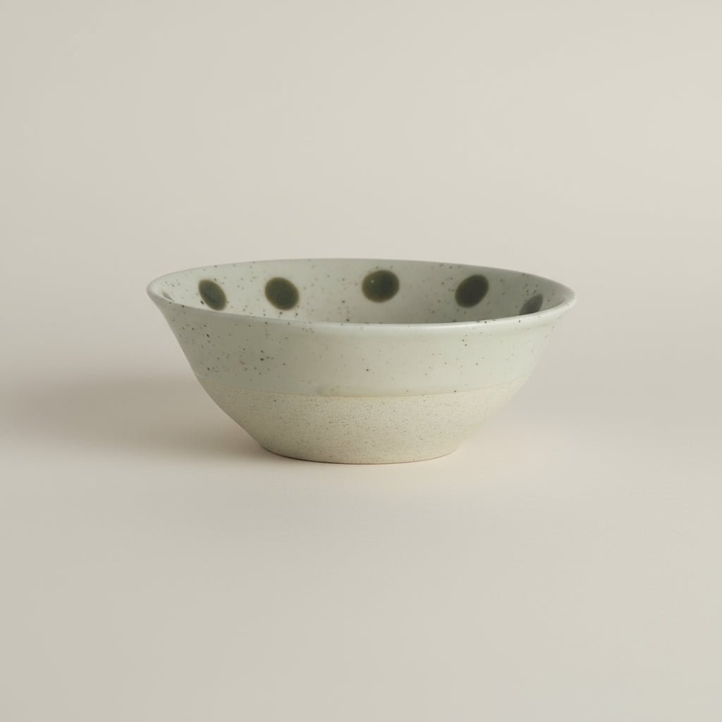 Beige/Green Dotted Stoneware Bowl - stoneandbeige
