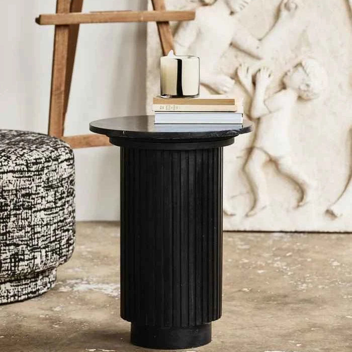 Black Marble With Mango Wood Side Tablle