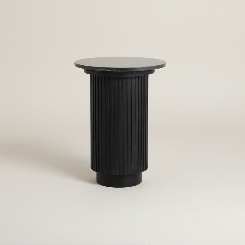 Black Marble With Mango Wood Side Tablle - stoneandbeige
