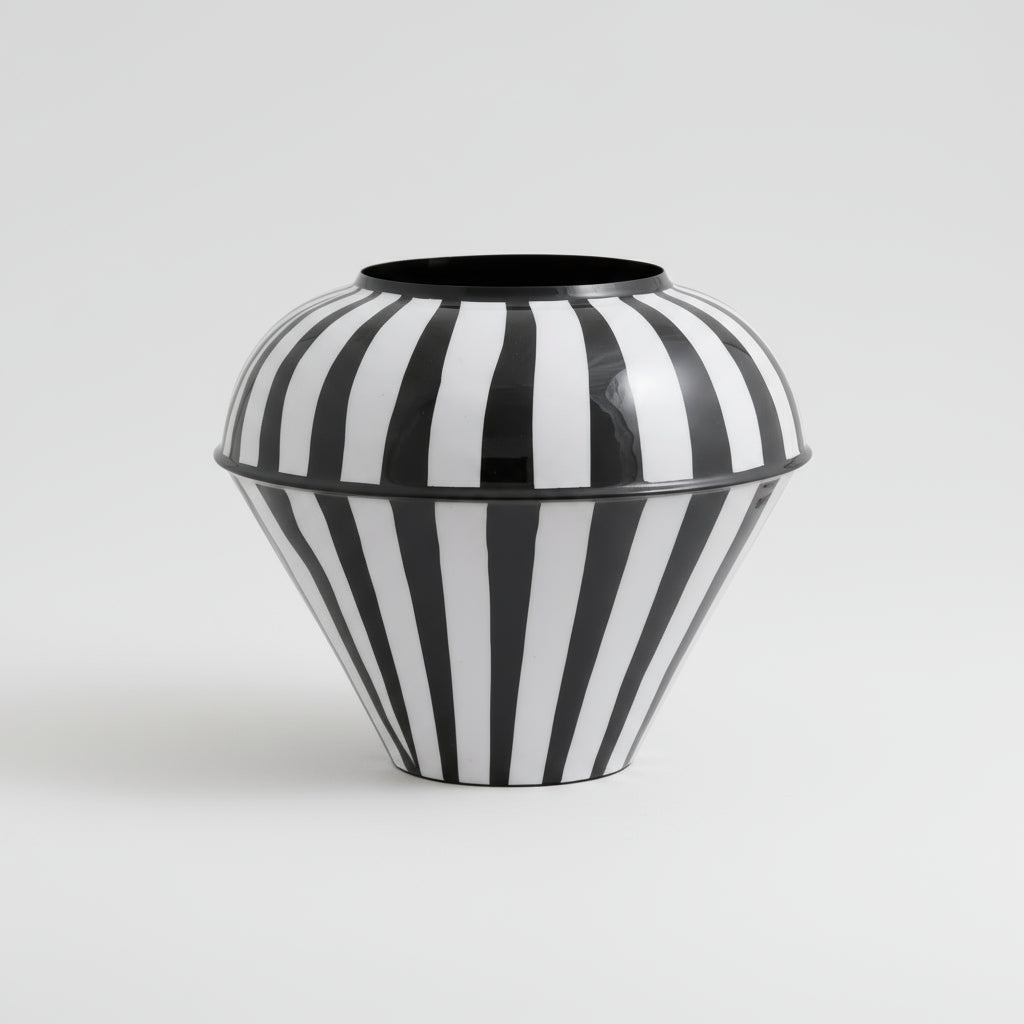 Black/White Oval Stripe Vase - stoneandbeige